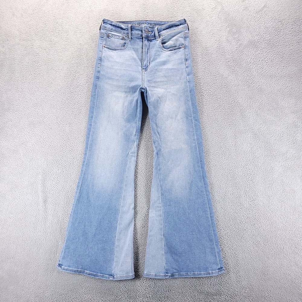 American Eagle Jeans Womens 2 Short Blue Super‎ High Rise Crop Flare Light Wash